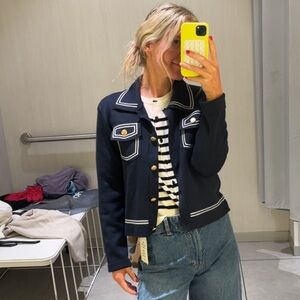 Navy Women's Jacket with White Accents